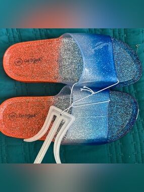 Cat & Jack Kids' Glitter Ombre Slide Sandals - Orange & Blue NWT